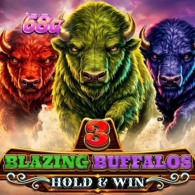 Interface do jogo 3 Blazing Buffalos: Hold & Win com elementos visuais de neon e búfalos